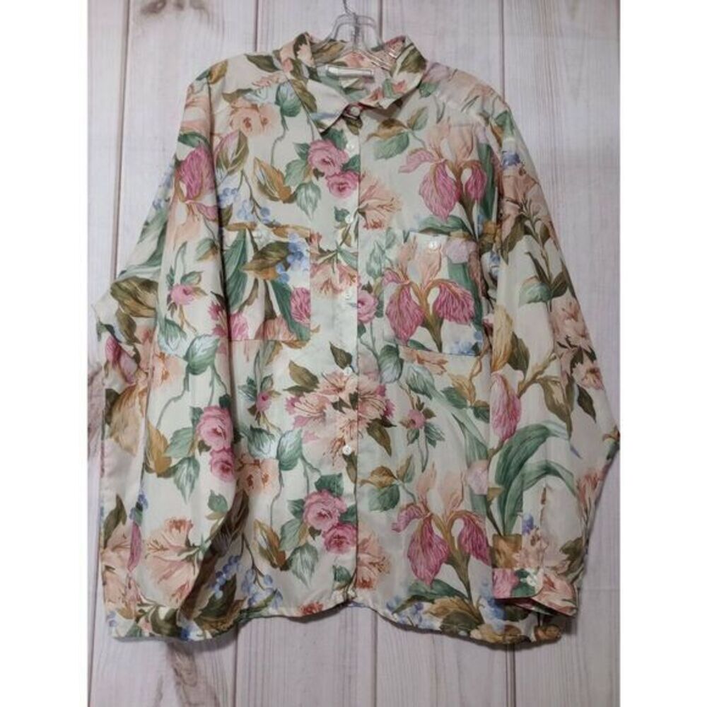 Ashley Hall Ladies 22 Vintage‎ Floral Button Down Shirt with Pockets Cottagecore
